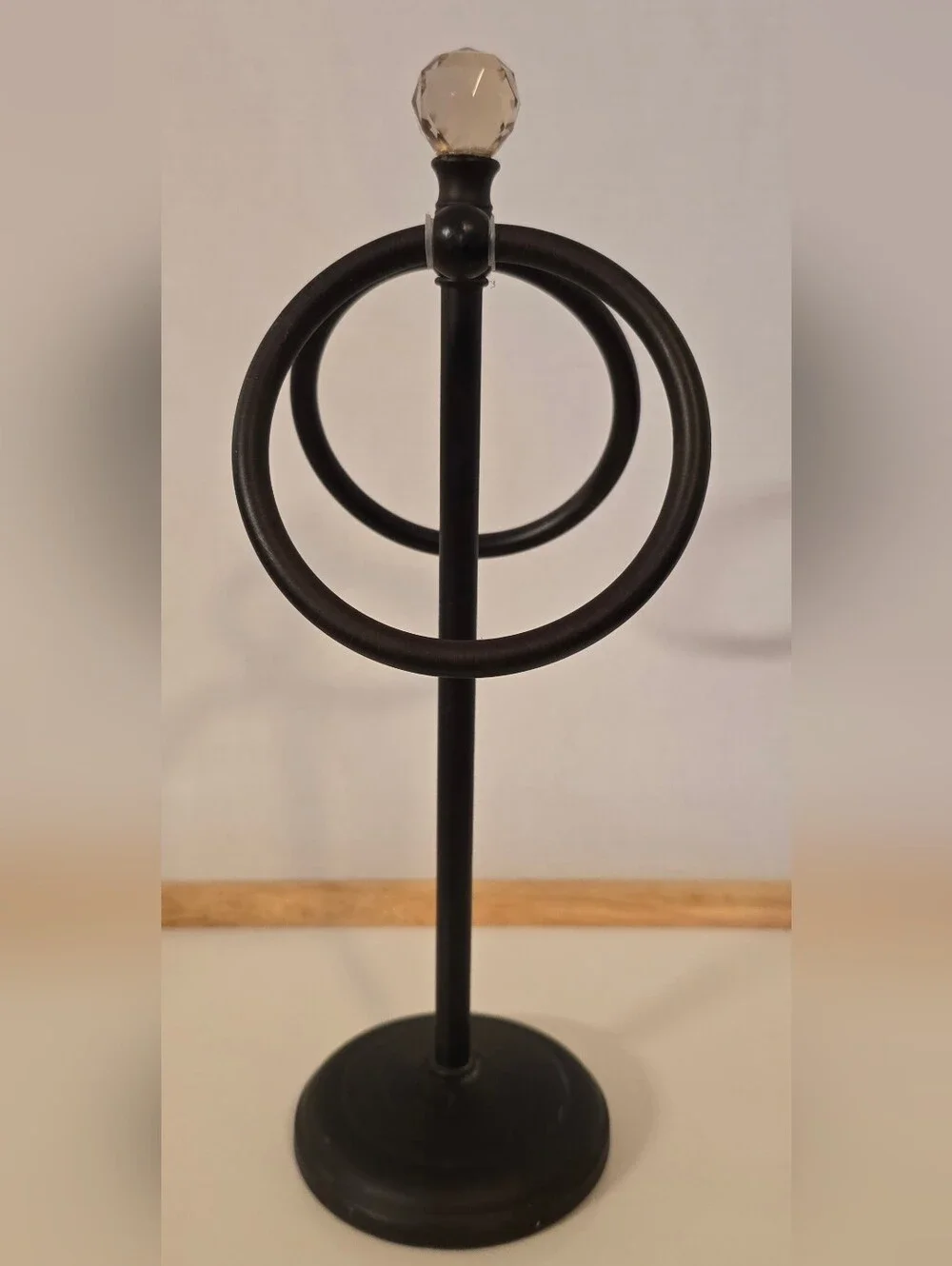Elegant Oil Rubbed Bronze Hand Towel Holder Stand with Crystal Ball Topper - 13”